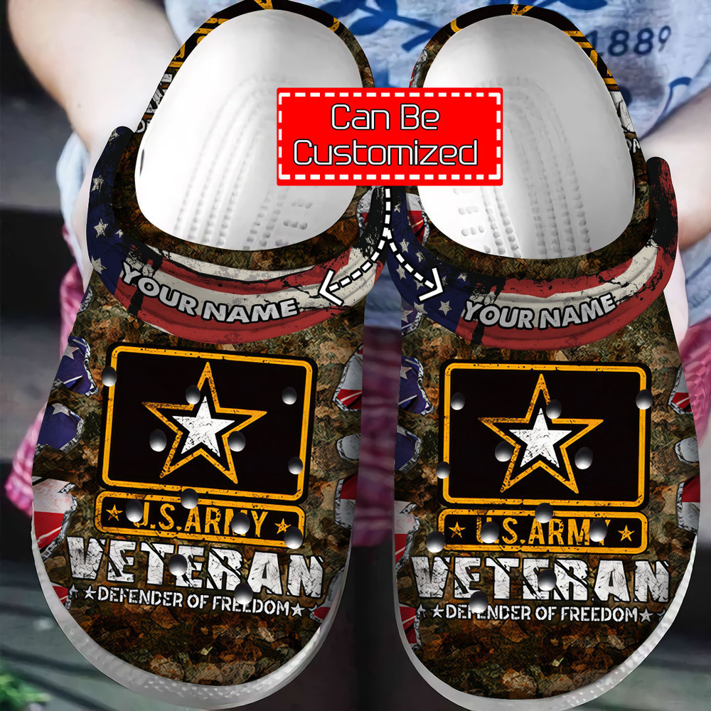 Footwearmerch Personalized Veteran - Us Army Veteran Defender Of Freedom Crocband Clog For Men And Women