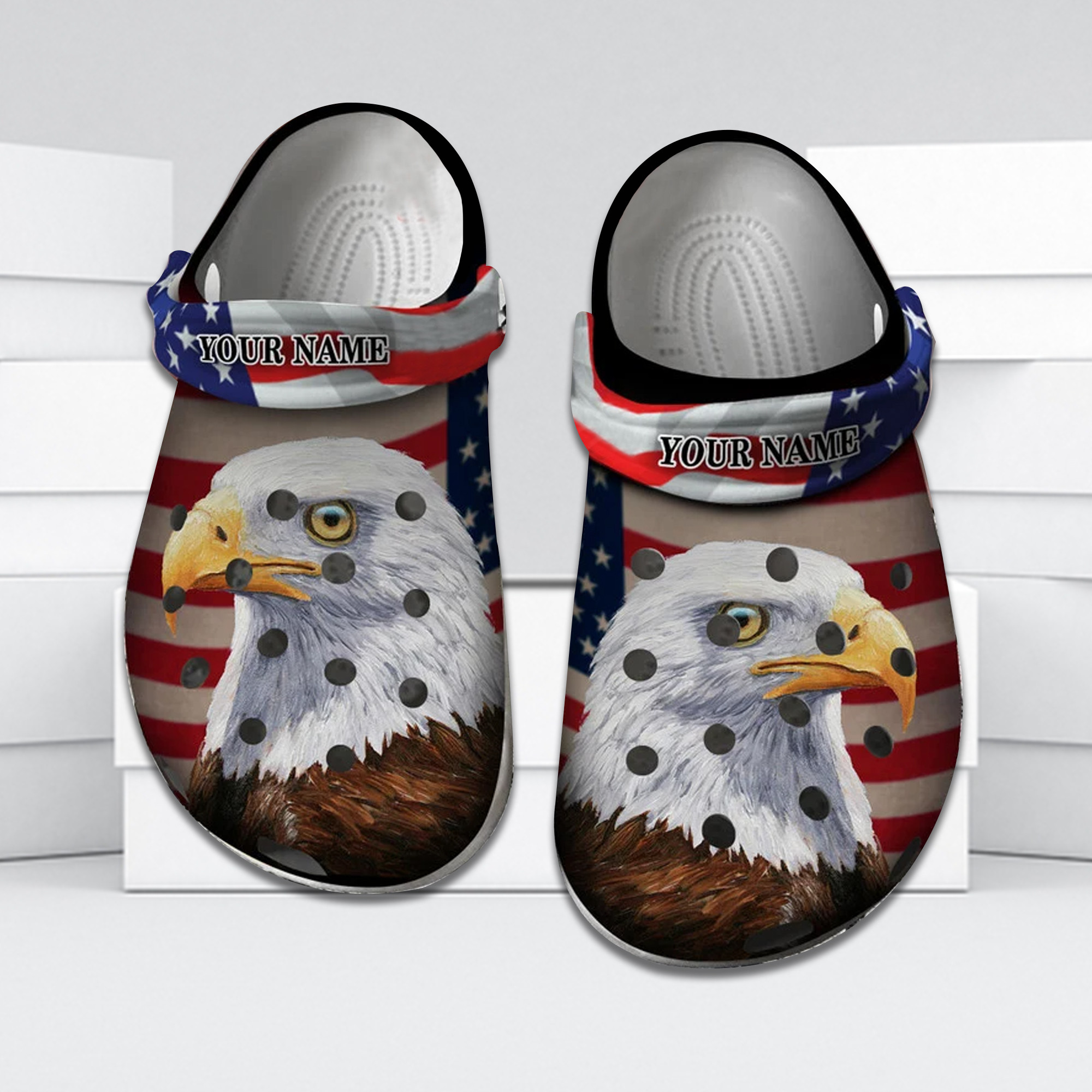Footwearmerch Personalized Veterans Crocs Eagle America Flag Veterans Gift Clog Shoes