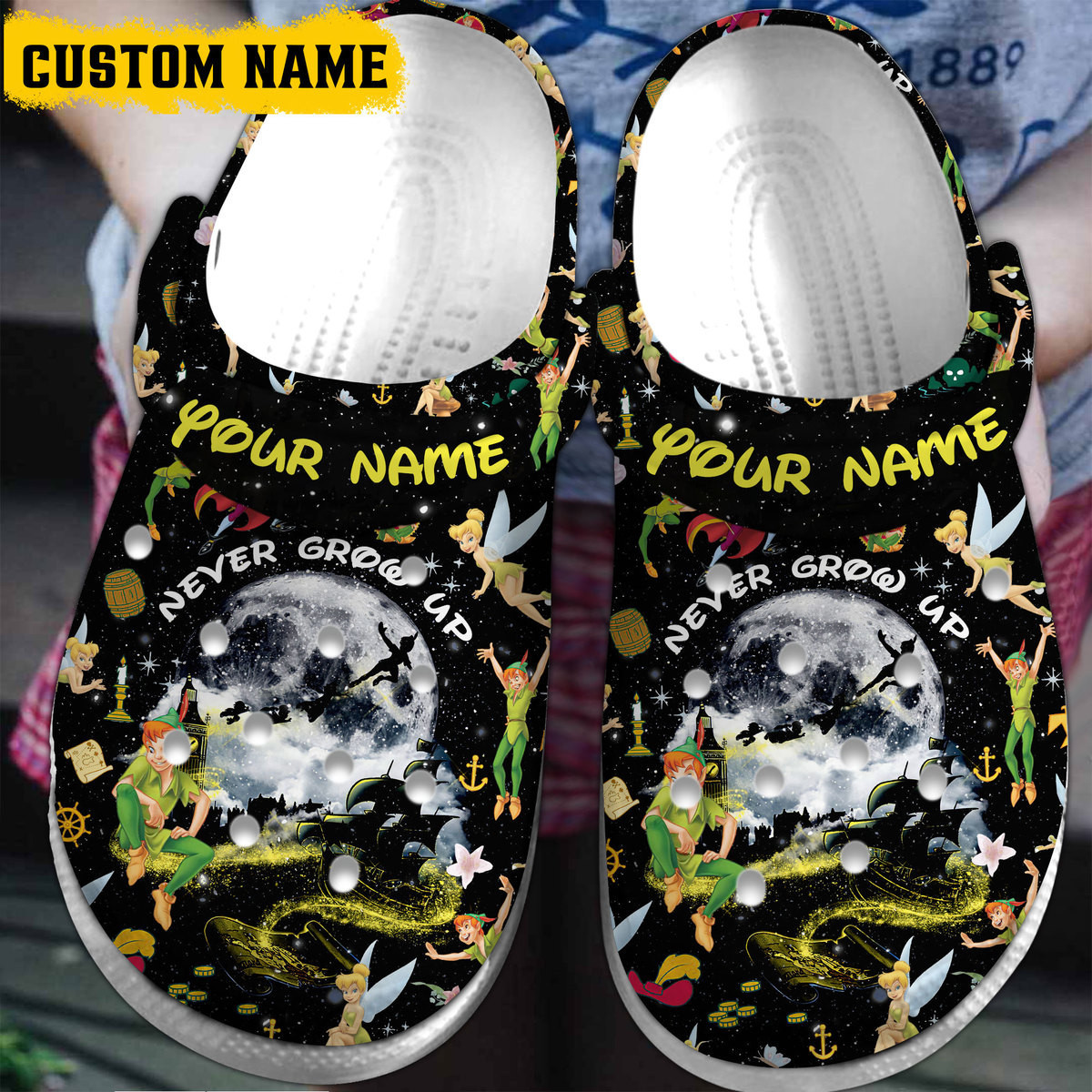 Footwearmerch Peter Pan And Tinker Bell Cartoon Crocs Crocband Clogs Shoes Comfortable For Men Women and Kids