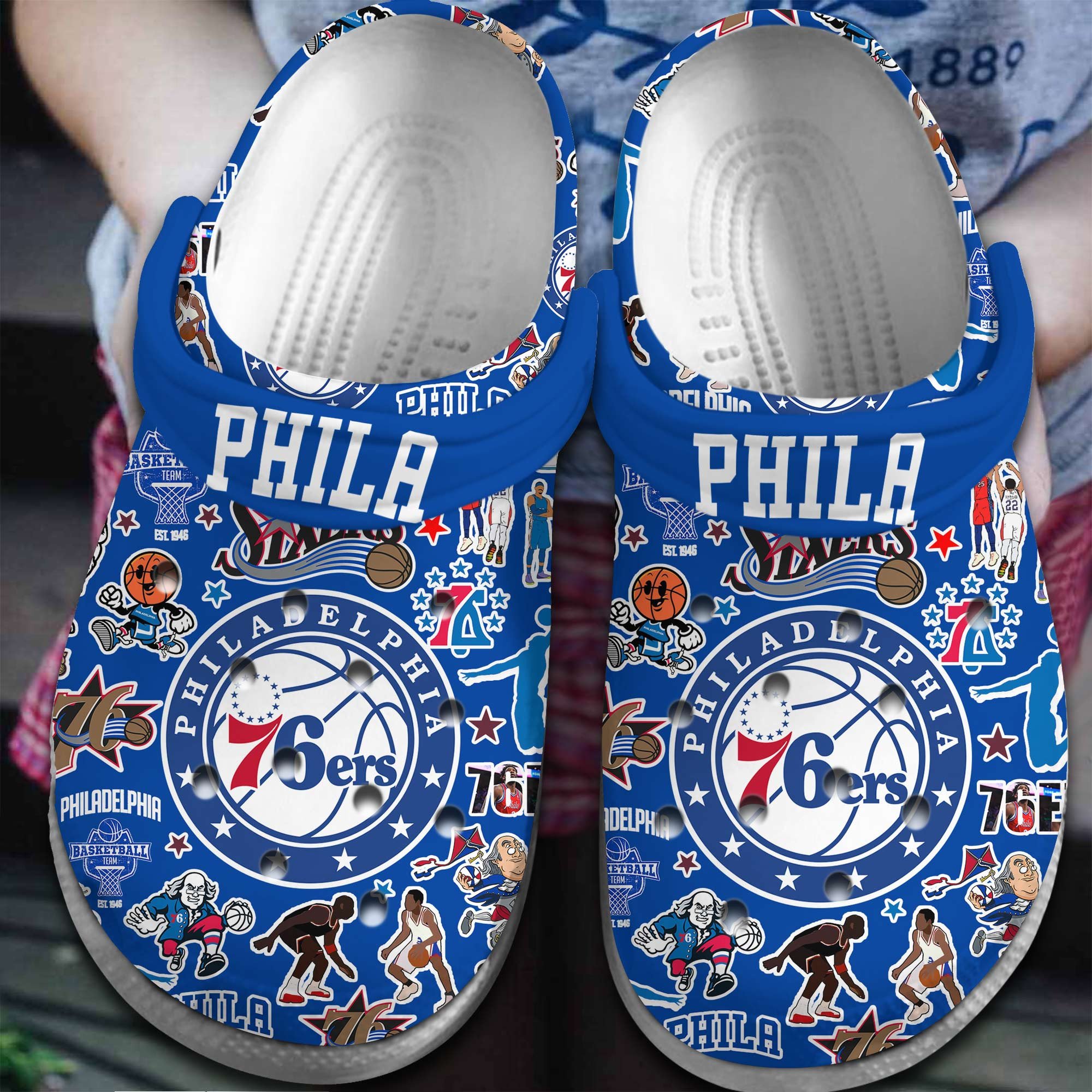 Footwearmerch Philadelphia 76ers NBA Basketball Sport Crocs Crocband Clogs Shoes Comfortable For Men Women and Kids