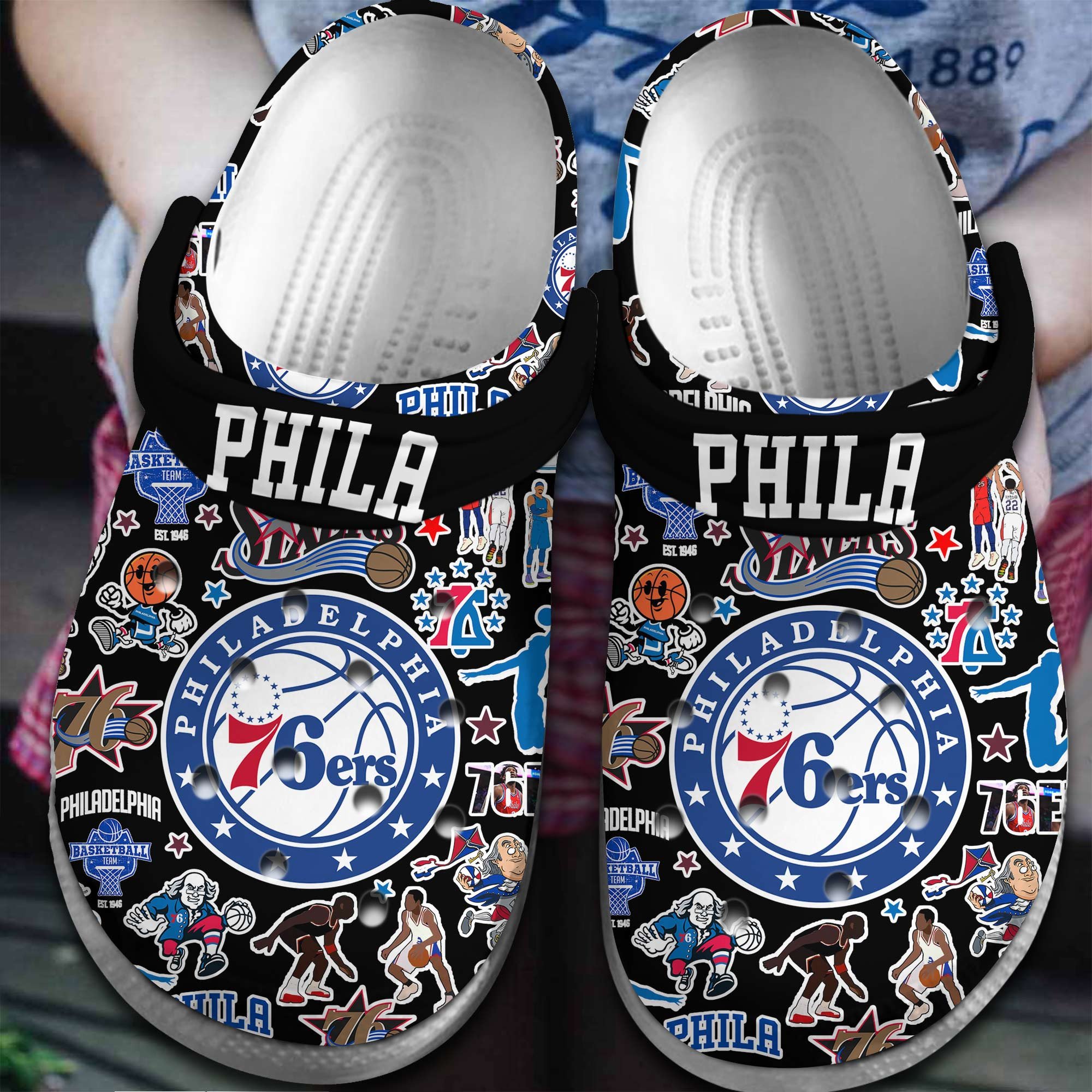 Footwearmerch Philadelphia 76ers NBA Basketball Sport Crocs Crocband Clogs Shoes Comfortable For Men Women and Kids
