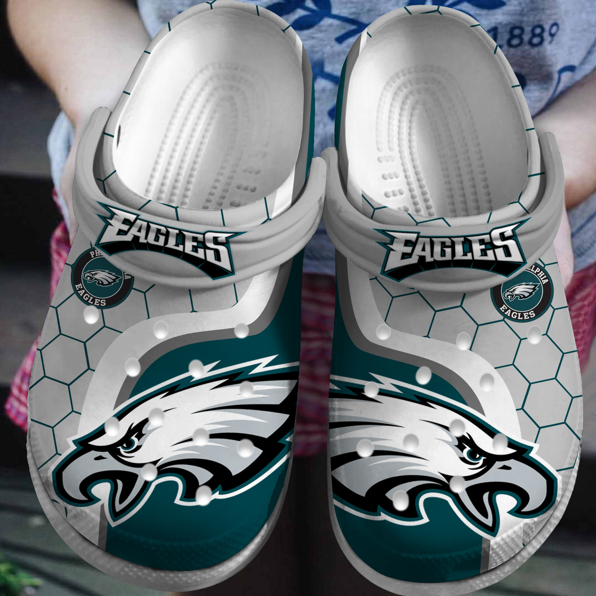 Footwearmerch Philadelphia Eagles NFL Sport Crocs Crocband Clogs Shoes Comfortable For Men Women and Kids