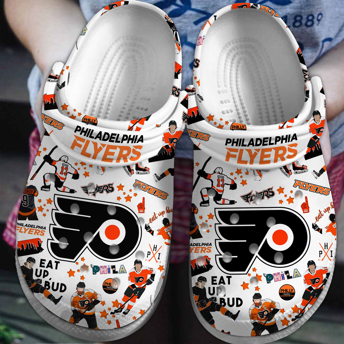Footwearmerch Philadelphia Flyers NHL Sport Crocs Crocband Clogs Shoes Comfortable For Men Women and Kids