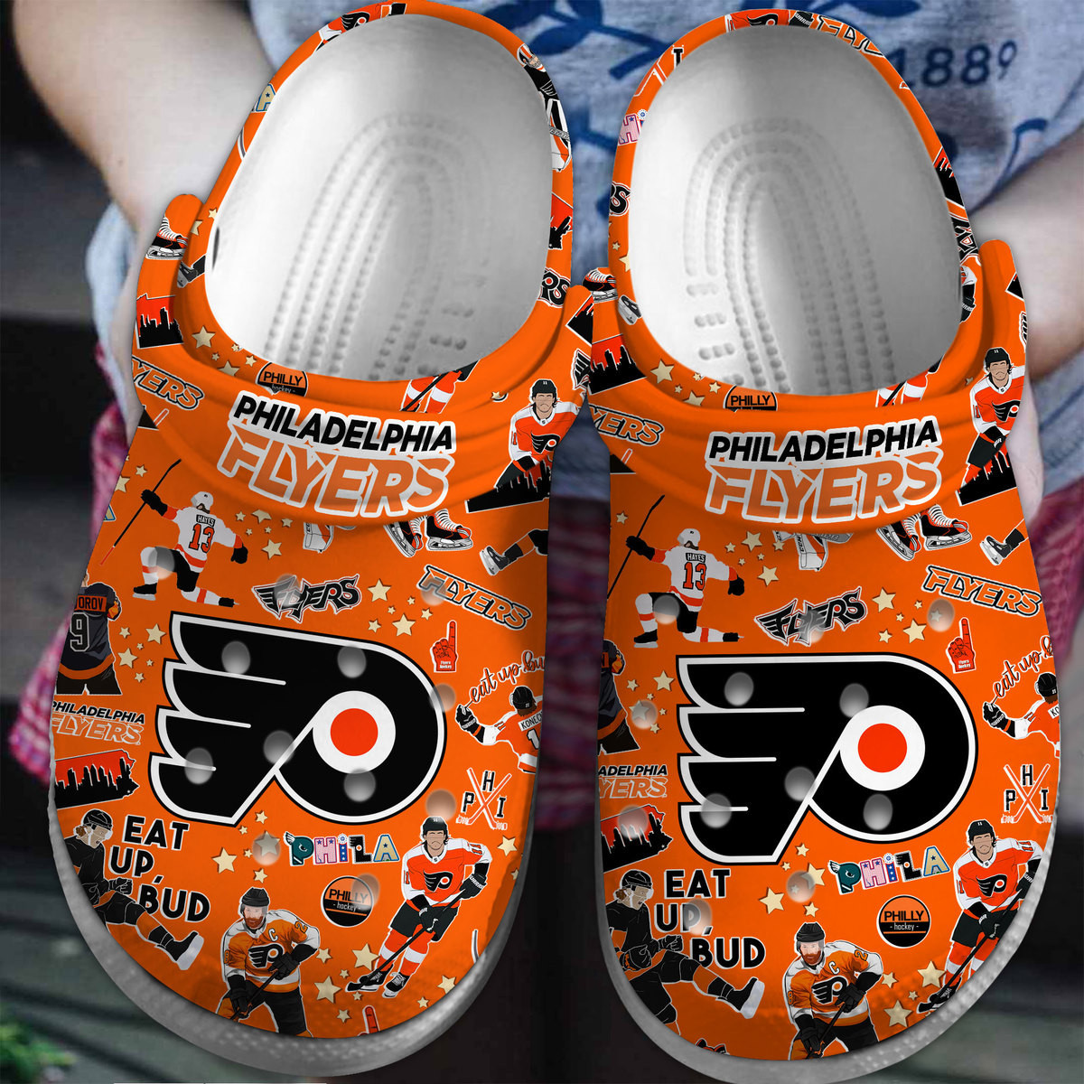 Footwearmerch Philadelphia Flyers NHL Sport Crocs Crocband Clogs Shoes Comfortable For Men Women and Kids