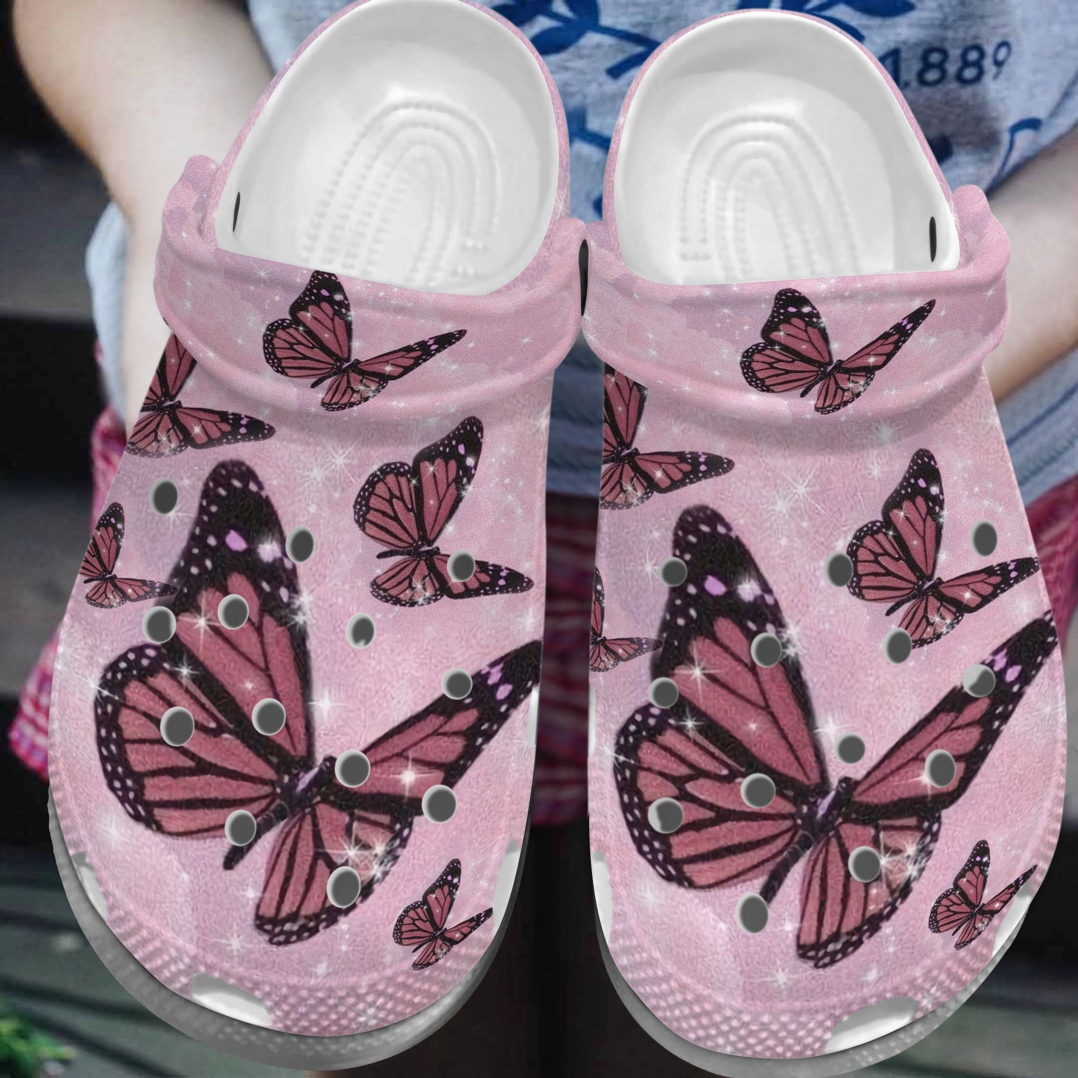 Footwearmerch Pink Butterfly Bling Croc Shoes For Women - Cutie Butterfly Shoes Crocbland Clog Birthday Gifts For Daughter Mom Niece