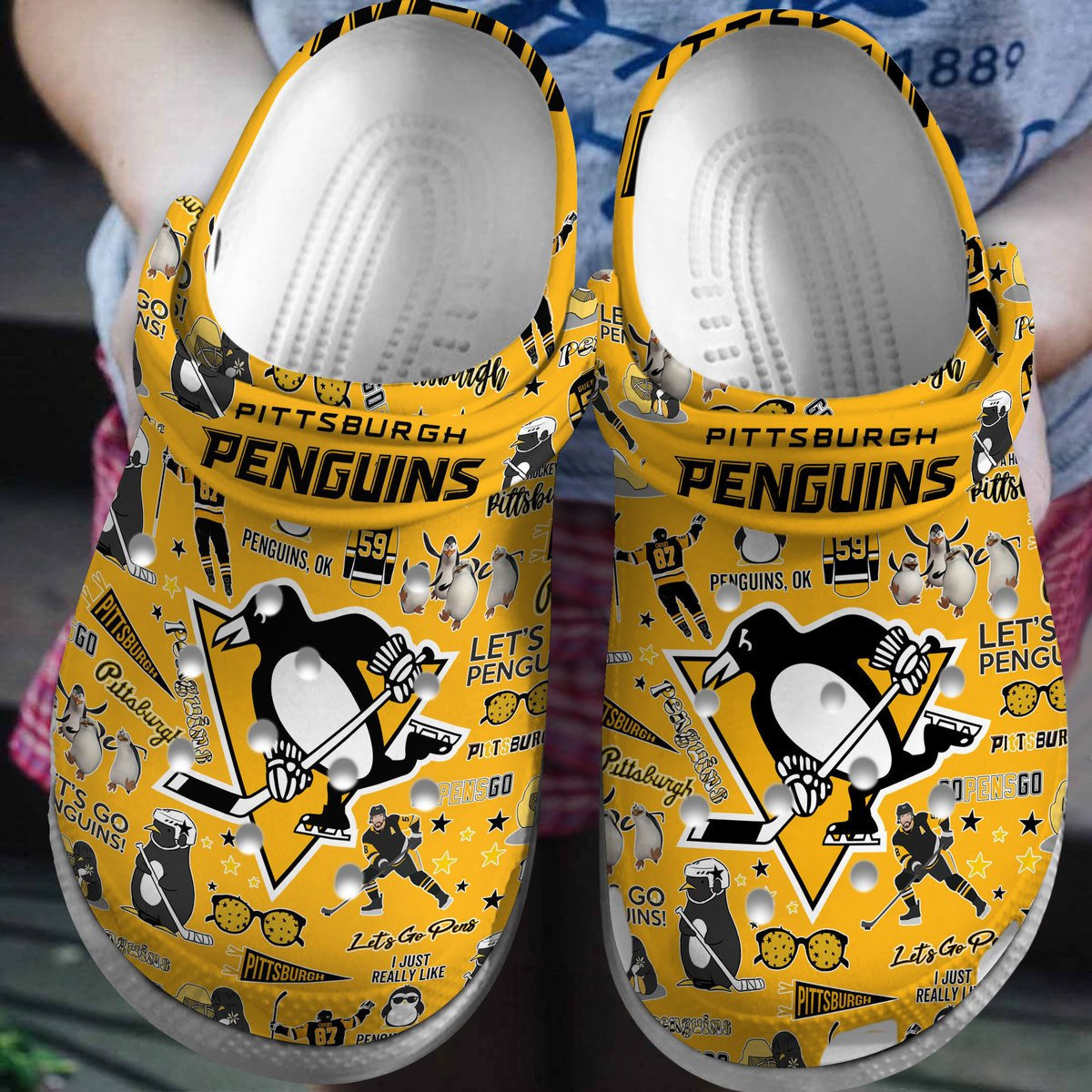 Footwearmerch Pittsburgh Penguins NHL Sport Crocs Crocband Clogs Shoes Comfortable For Men Women and Kids
