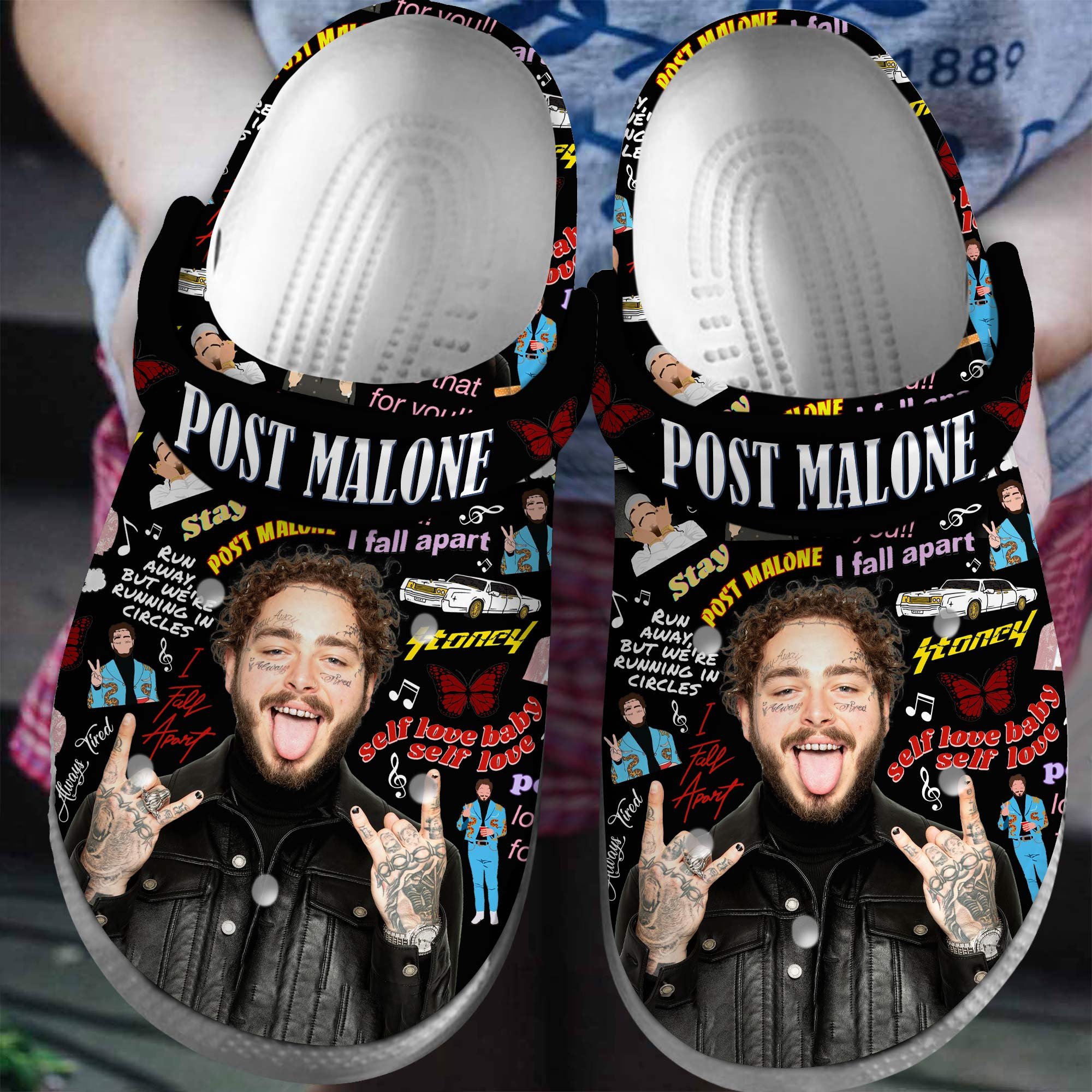 Footwearmerch Post Malone Rapper Music Crocs Crocband Clogs Shoes Comfortable For Men Women and Kids