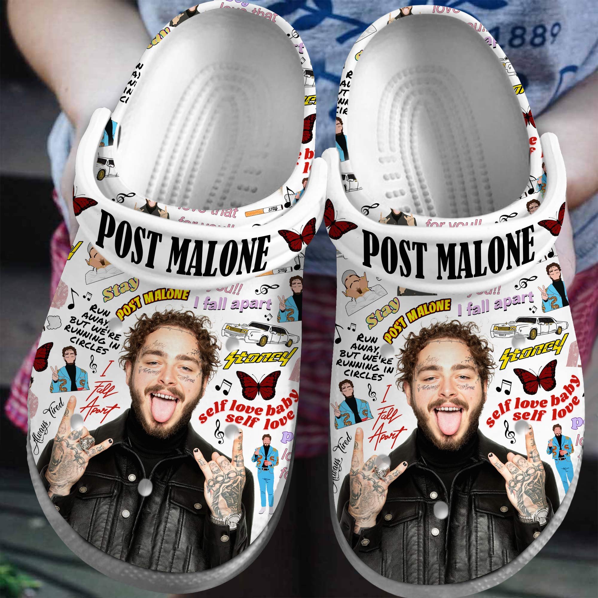 Footwearmerch Post Malone Rapper Music Crocs Crocband Clogs Shoes Comfortable For Men Women and Kids