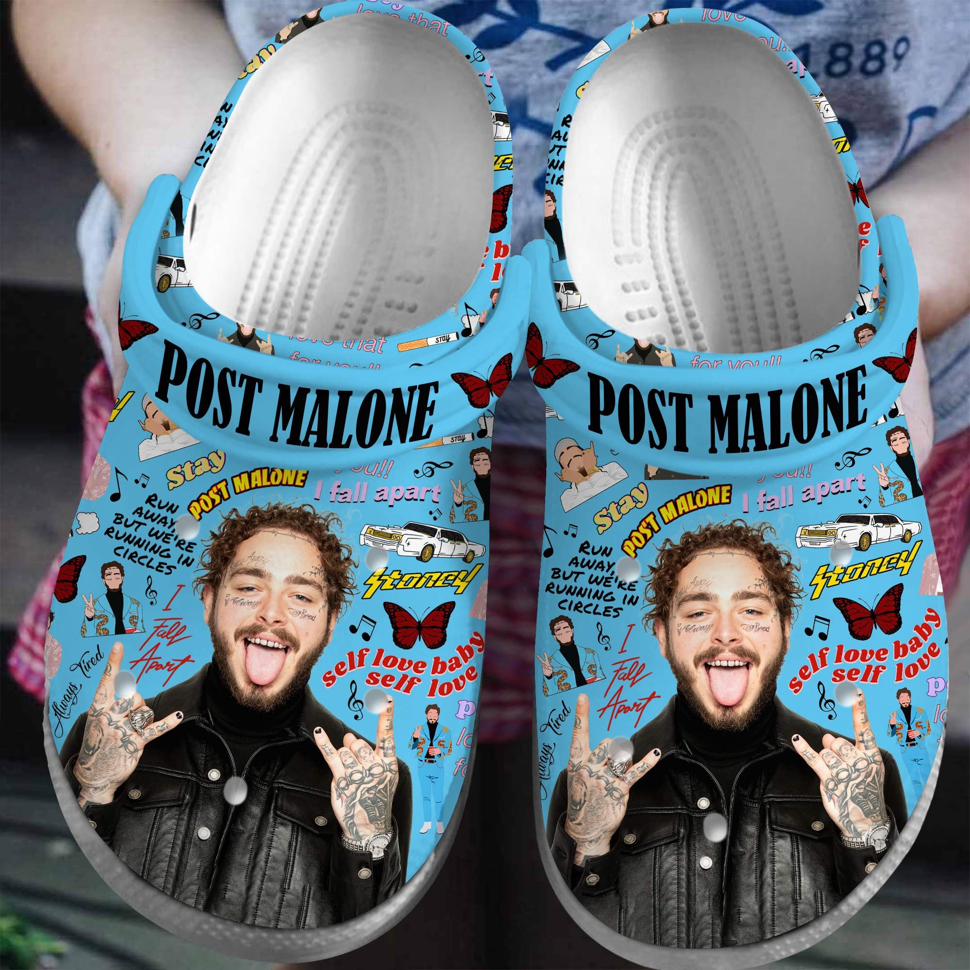 Footwearmerch Post Malone Rapper Music Crocs Crocband Clogs Shoes Comfortable For Men Women and Kids