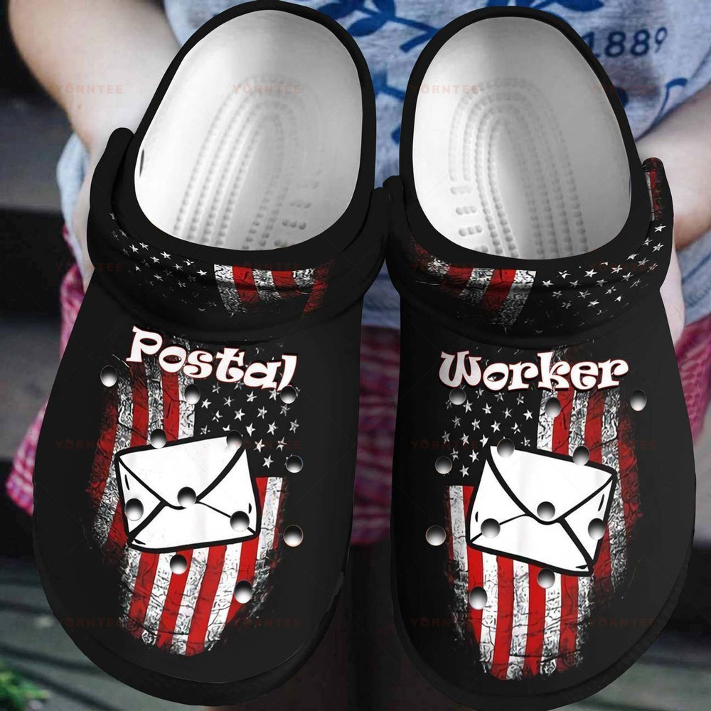 Footwearmerch Postal Worker American Flag Gift For Lover Rubber clog Shoes Comfy Footwear