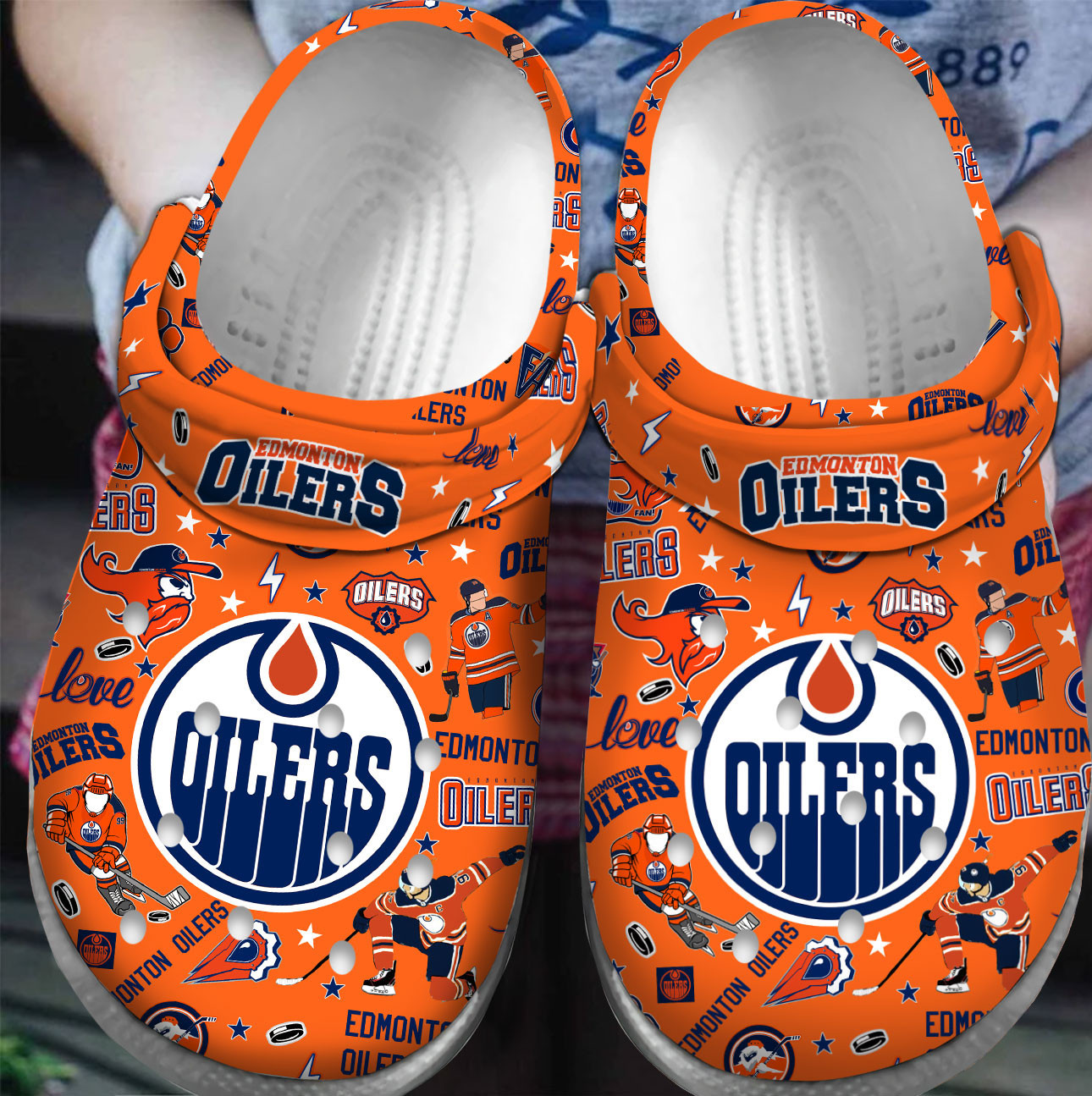Footwearmerch Premium Edmonton Oilers NHL Sport Crocs Crocband Clogs Shoes For Men Women and Kids