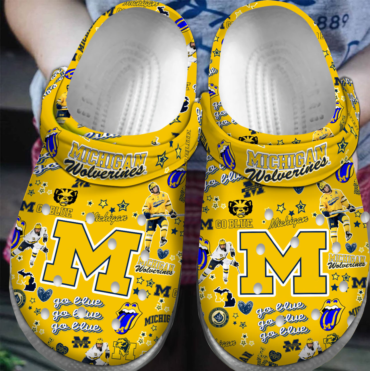 Footwearmerch Premium Michigan Wolverines NCAA Sport Crocs Crocband Clogs Shoes For Men Women and Kids