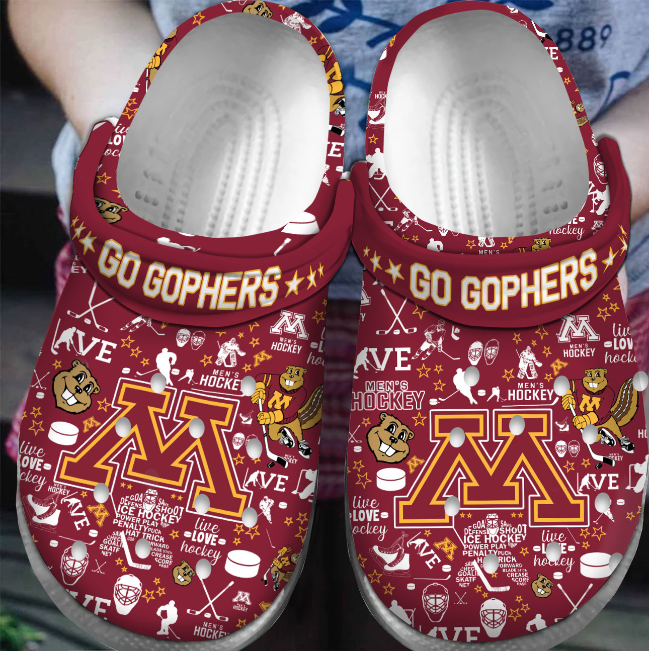 Footwearmerch Premium Minnesota Golden Gophers NHL Sport Crocs Crocband Clogs Shoes For Men Women and Kids