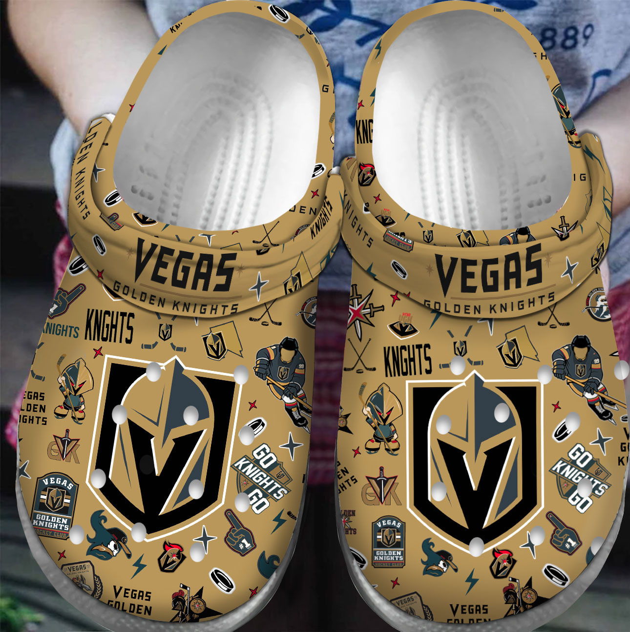 Footwearmerch Premium Vegas Golden Knights NHL Sport Crocs Crocband Clogs Shoes For Men Women and Kids