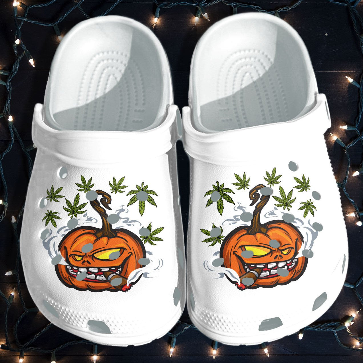Footwearmerch Pumpkin Smoking Funny Weed Tattoo Halloween Shoes Clogs Gift