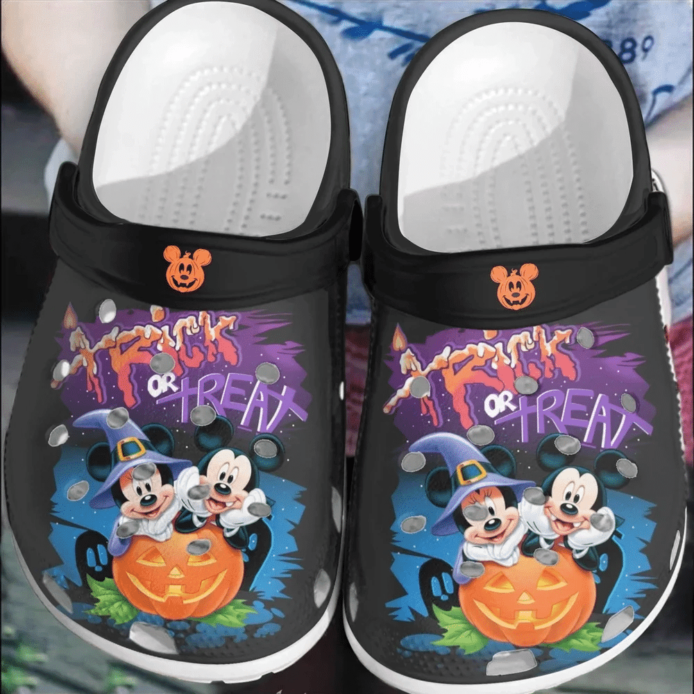 Footwearmerch Pumpkin Trick Or Treat Mickey Mouse Couple Classic Clogs Shoes