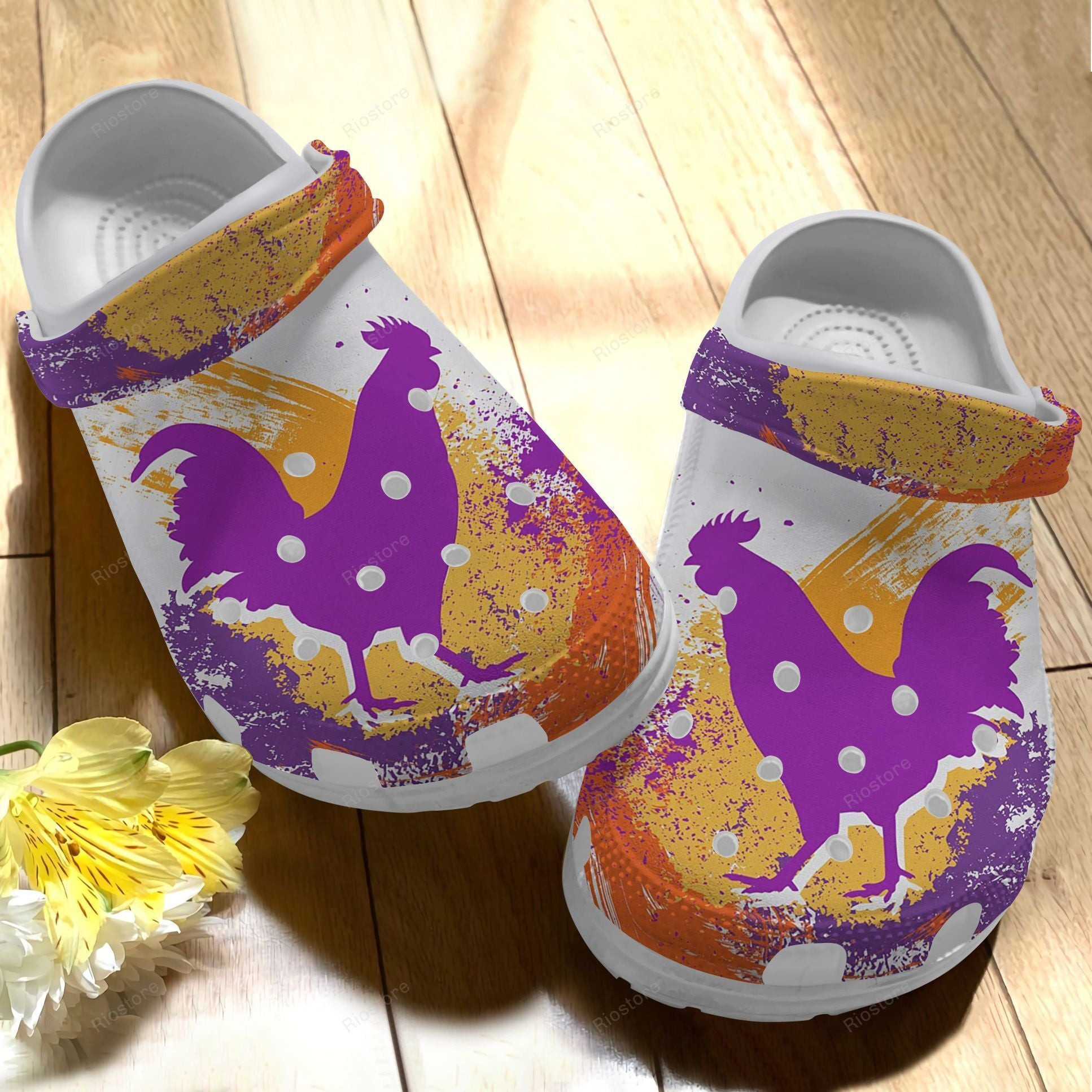 Footwearmerch Purple And Yellow Chicken Croc Shoes For Mother Day - Colorful Shoes Crocbland Clog Gifts For Mom Daughter