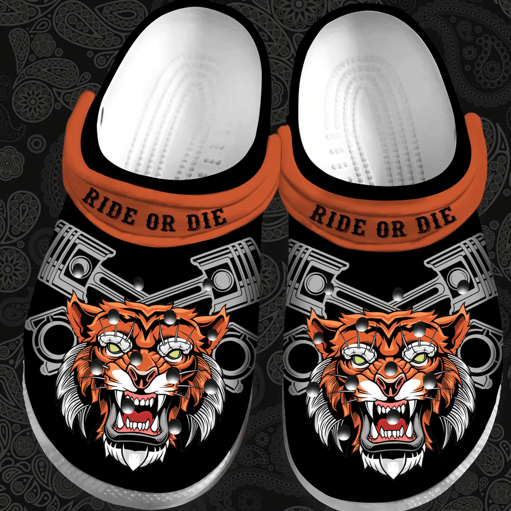 Footwearmerch Ride Or Die Biker Tiger Gift For Lover Rubber clog Shoes Comfy Footwear