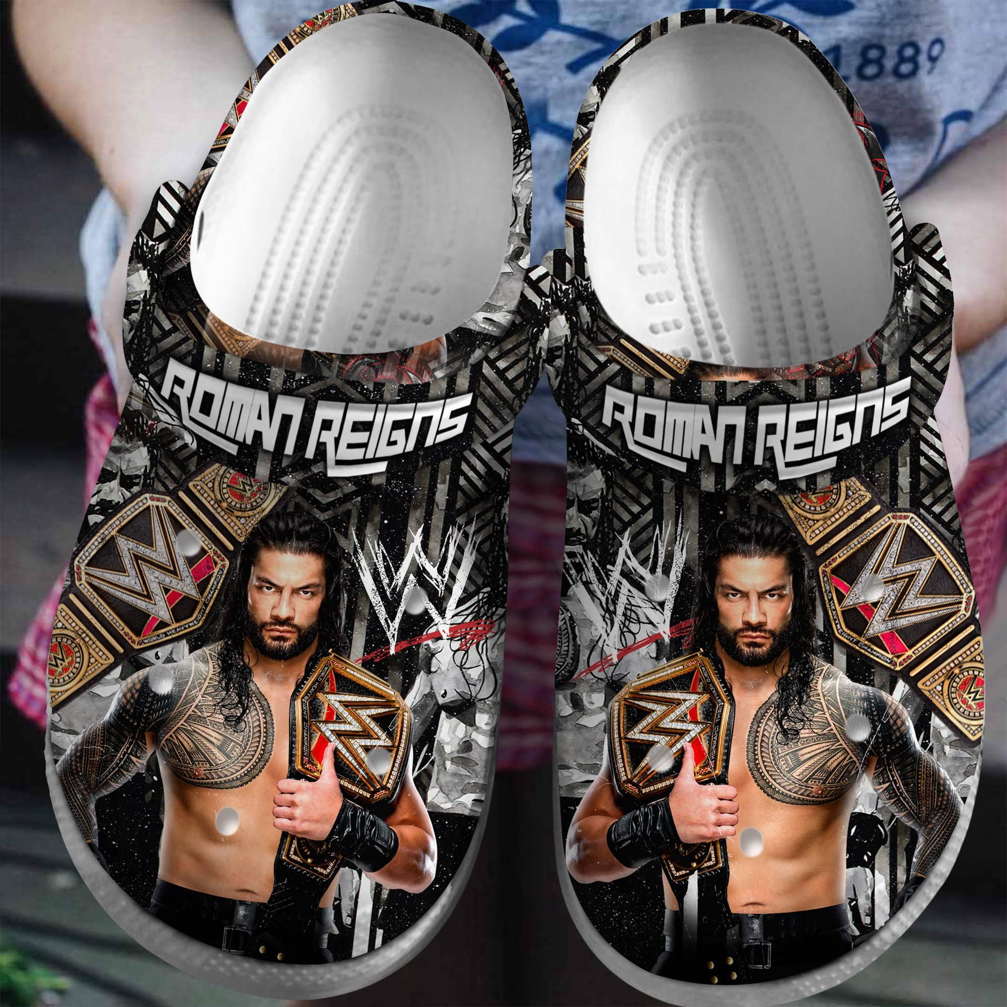 Footwearmerch Roman Reigns Wrestler Crocs Crocband Clogs Shoes Comfortable For Men Women and Kids
