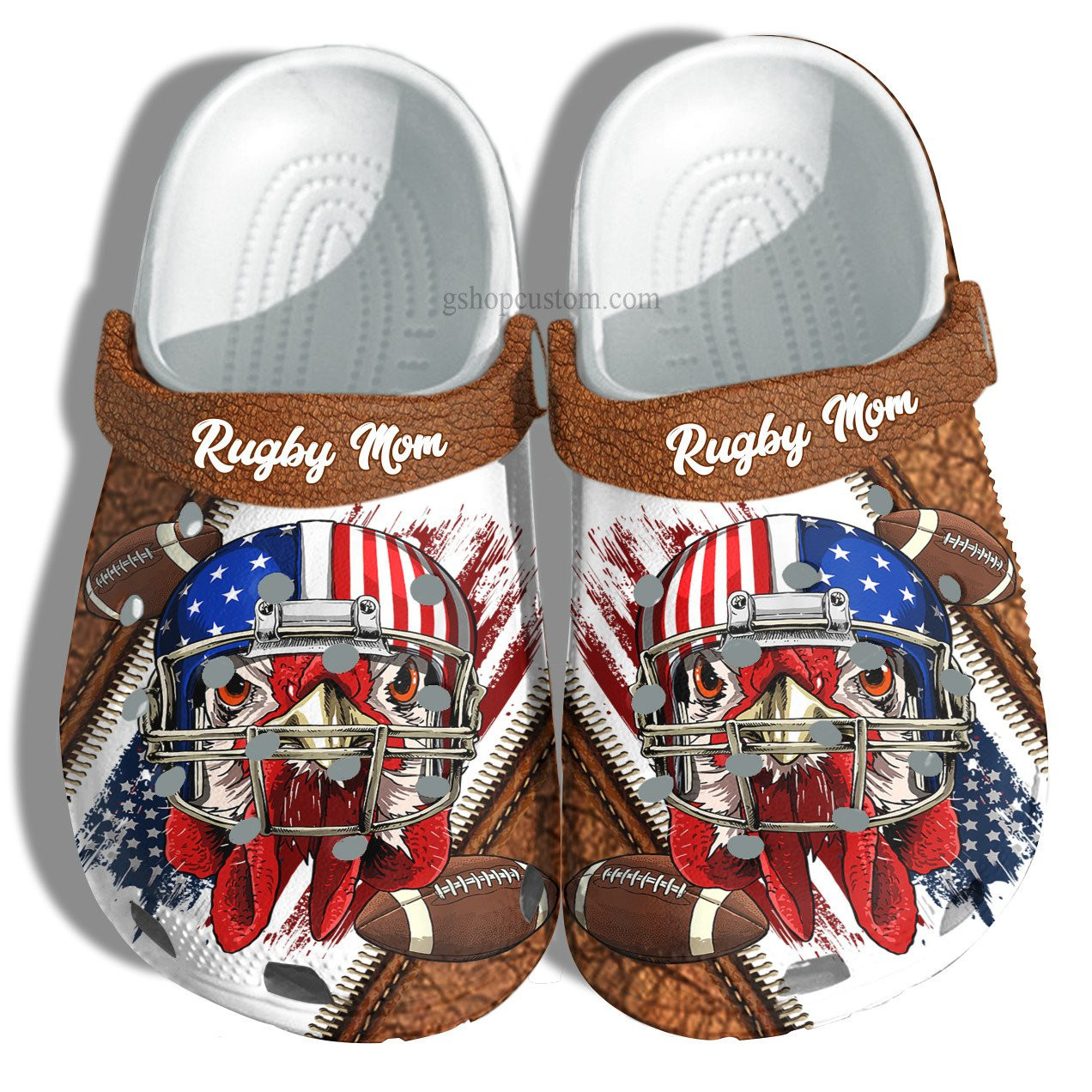 Footwearmerch Rugby Chicken America Flag Croc Shoes Gift Men Women- Football Rugby Usa Flag 4Th Of July Shoes Customize