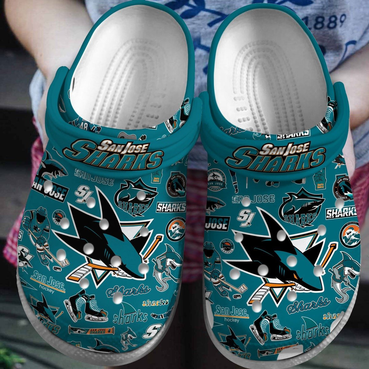 Footwearmerch San Jose Sharks NHL Sport Crocs Crocband Clogs Shoes Comfortable For Men Women and Kids