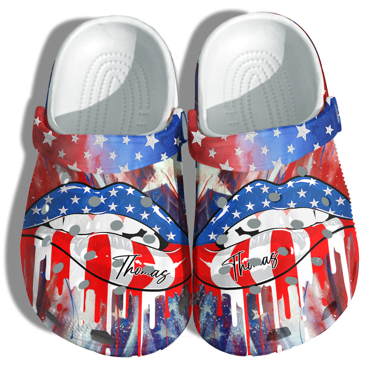 Footwearmerch Sexy Lips 4Th Of July Customized Name Shoes Gift Women - Personalized Twinkle Lady America Flag Shoes Birthday Gift