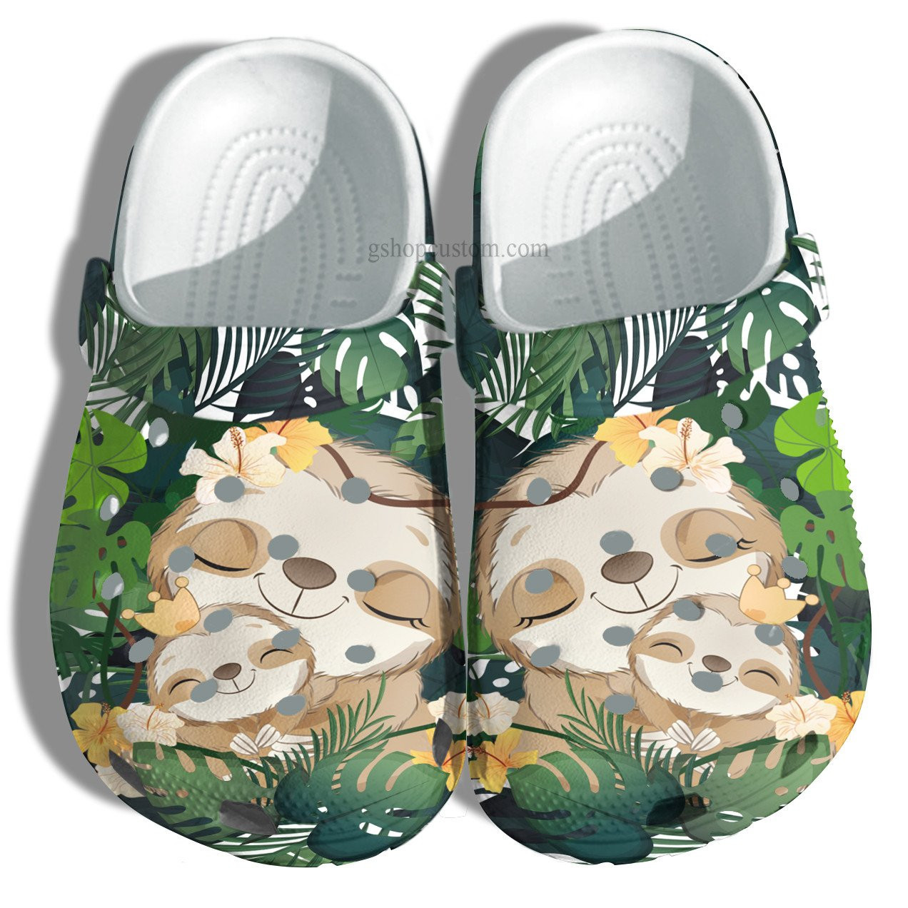 Footwearmerch Sloth Mom Sloth Baby Floral Tropical Beach Shoes - Sloth Grandma Shoes Croc Clogs