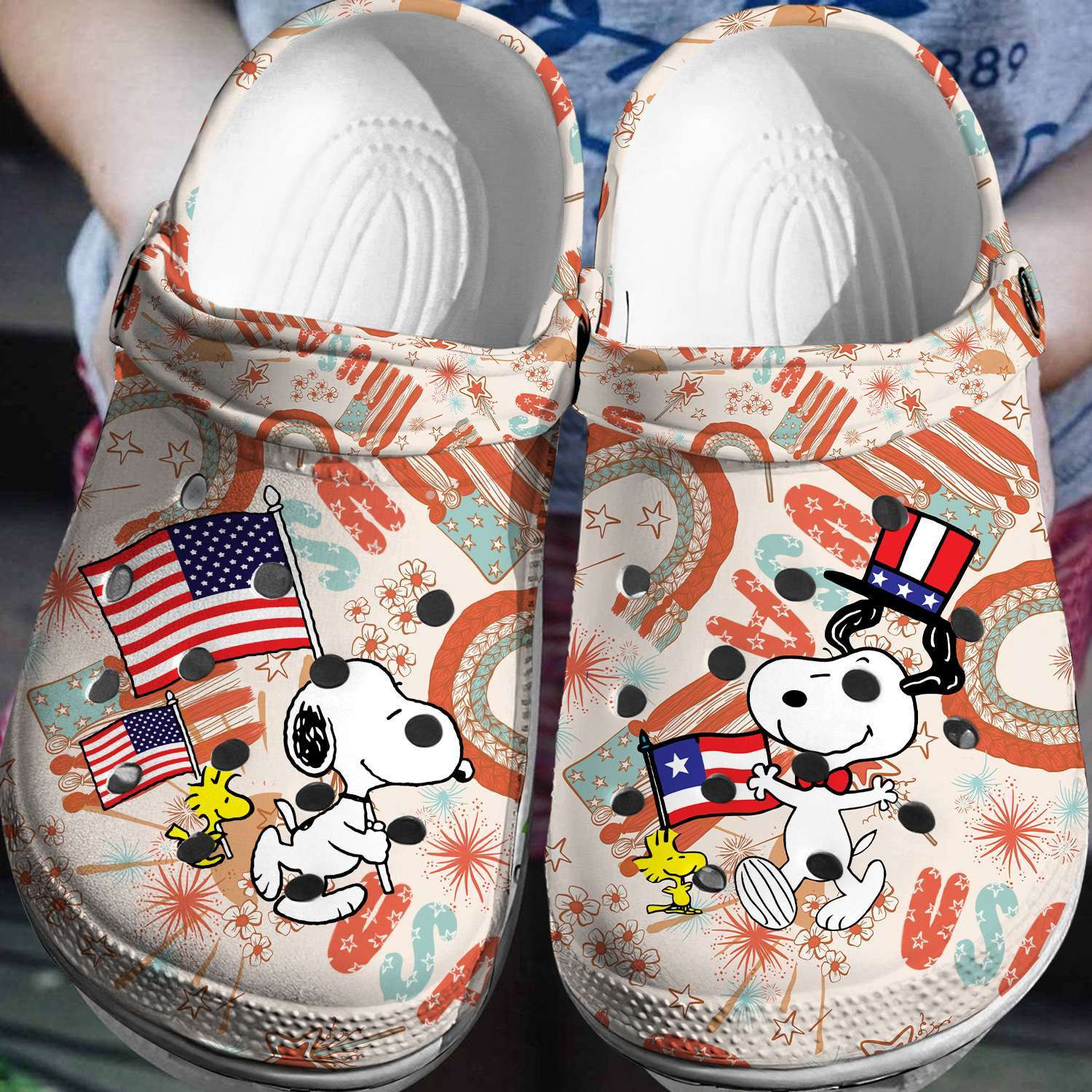Footwearmerch Snoopy Woodstock 4th of July Crocs 3D Clog Shoes