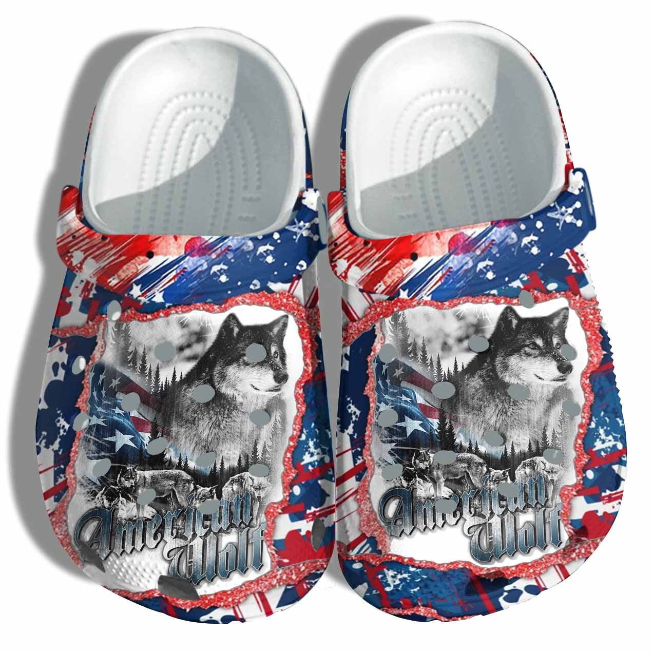 Footwearmerch Snow Wolf 4Th Of July Shoes Gift Men - America Winter Wolf Forest Usa America Flag Shoes Birthday Day Gift
