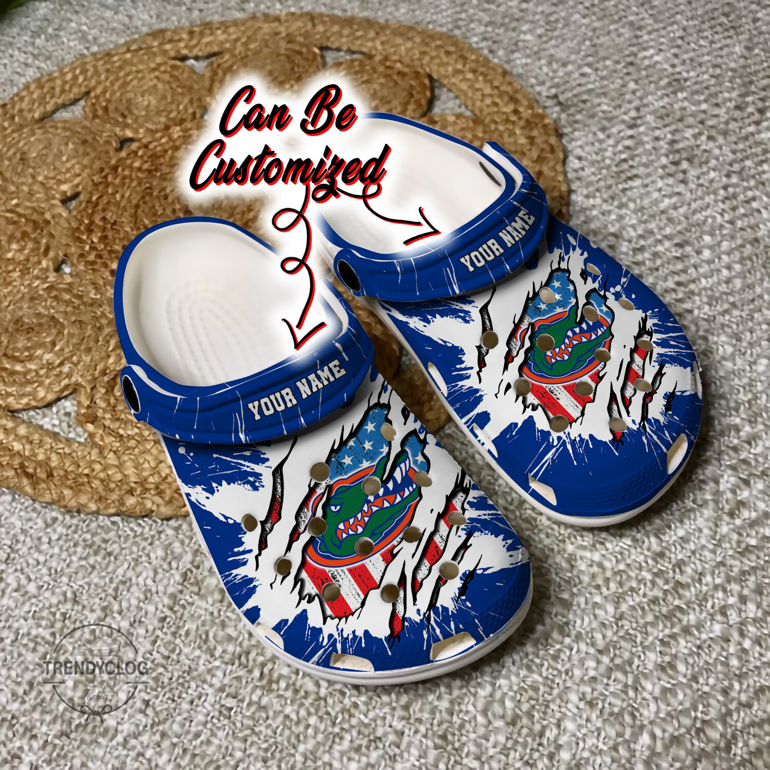 Footwearmerch Sport Personalized FGators University Ripped American Flag Clog Shoes