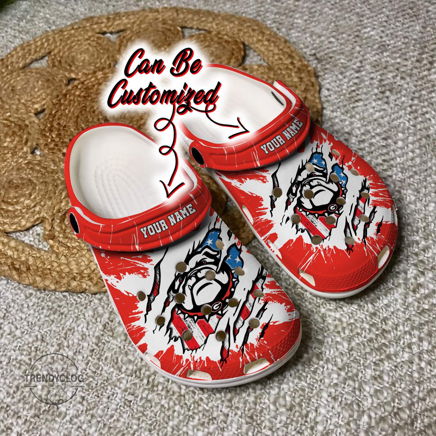 Footwearmerch Sport Personalized GBulldogs University Ripped American Flag Clog Shoes
