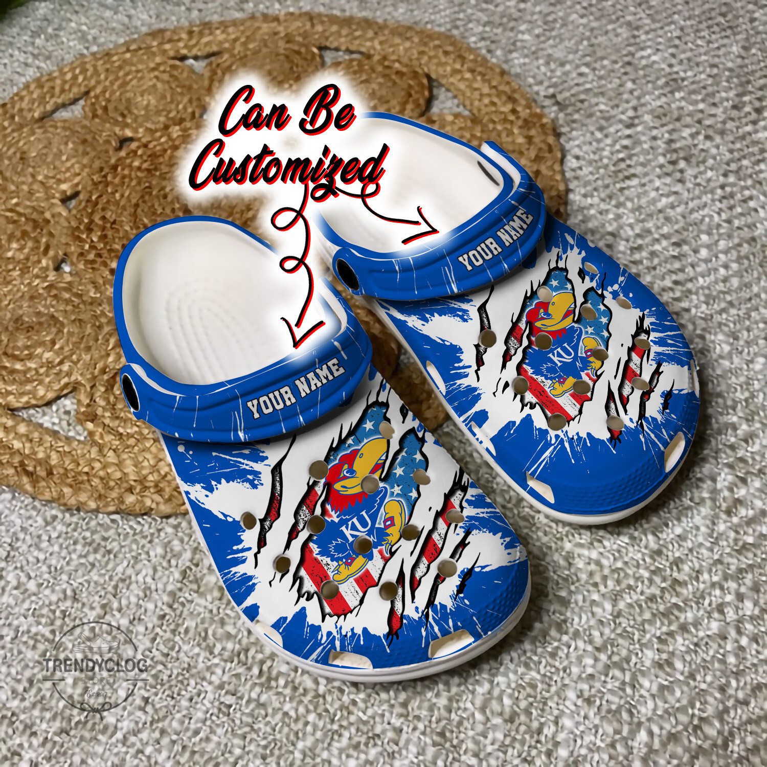 Footwearmerch Sport Personalized KJayhawks University Ripped American Flag Clog Shoes