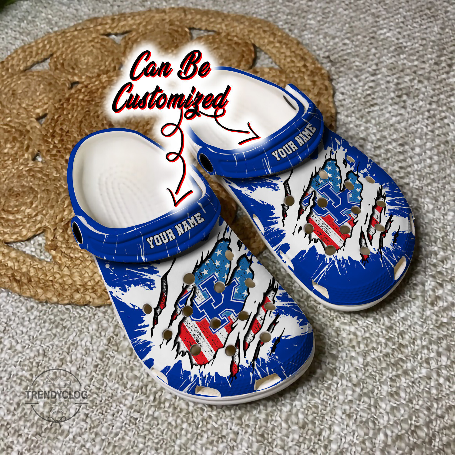 Footwearmerch Sport Personalized KWildcats University Ripped American Flag Clog Shoes