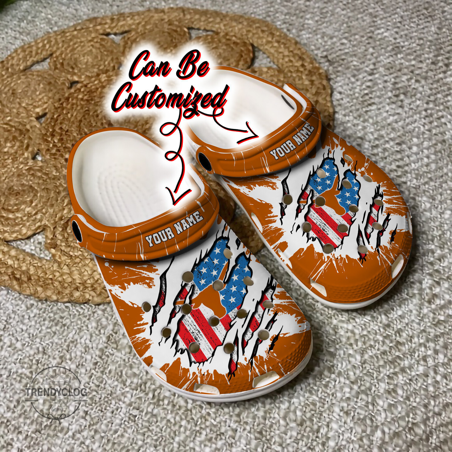 Footwearmerch Sport Personalized TLonghorns University Ripped American Flag Clog Shoes