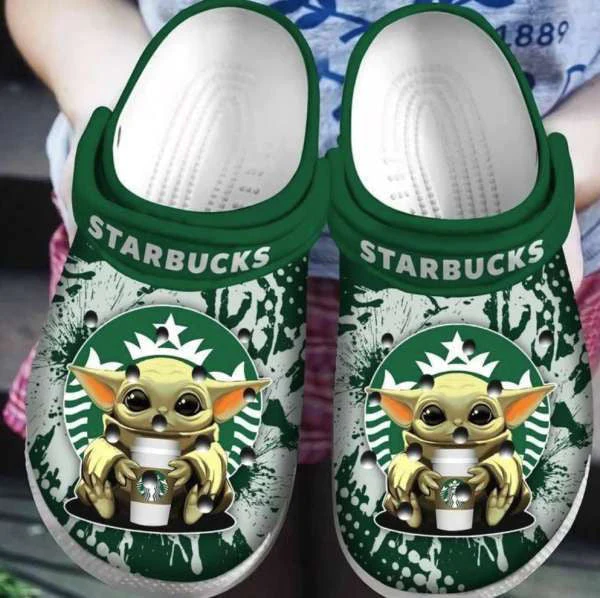 Footwearmerch StarBucks Star Wars Baby Yoda Crocs Crocband Shoes Comfortable Clogs For Men Women