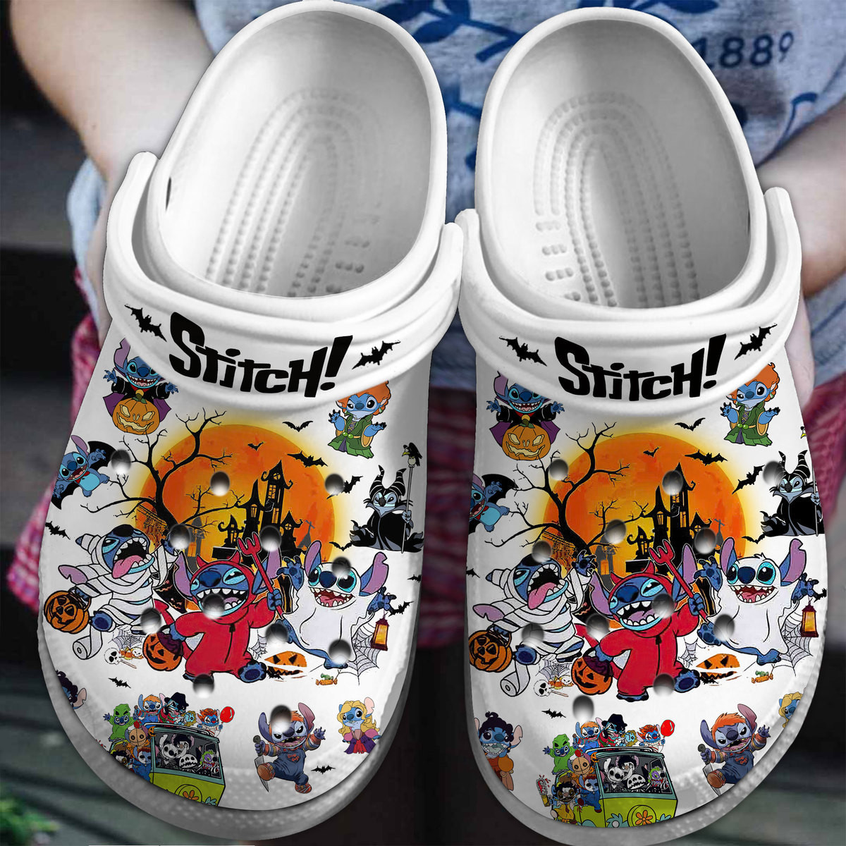Footwearmerch Stitch Cartoon Crocs Crocband Clogs Shoes Comfortable For Men Women and Kids