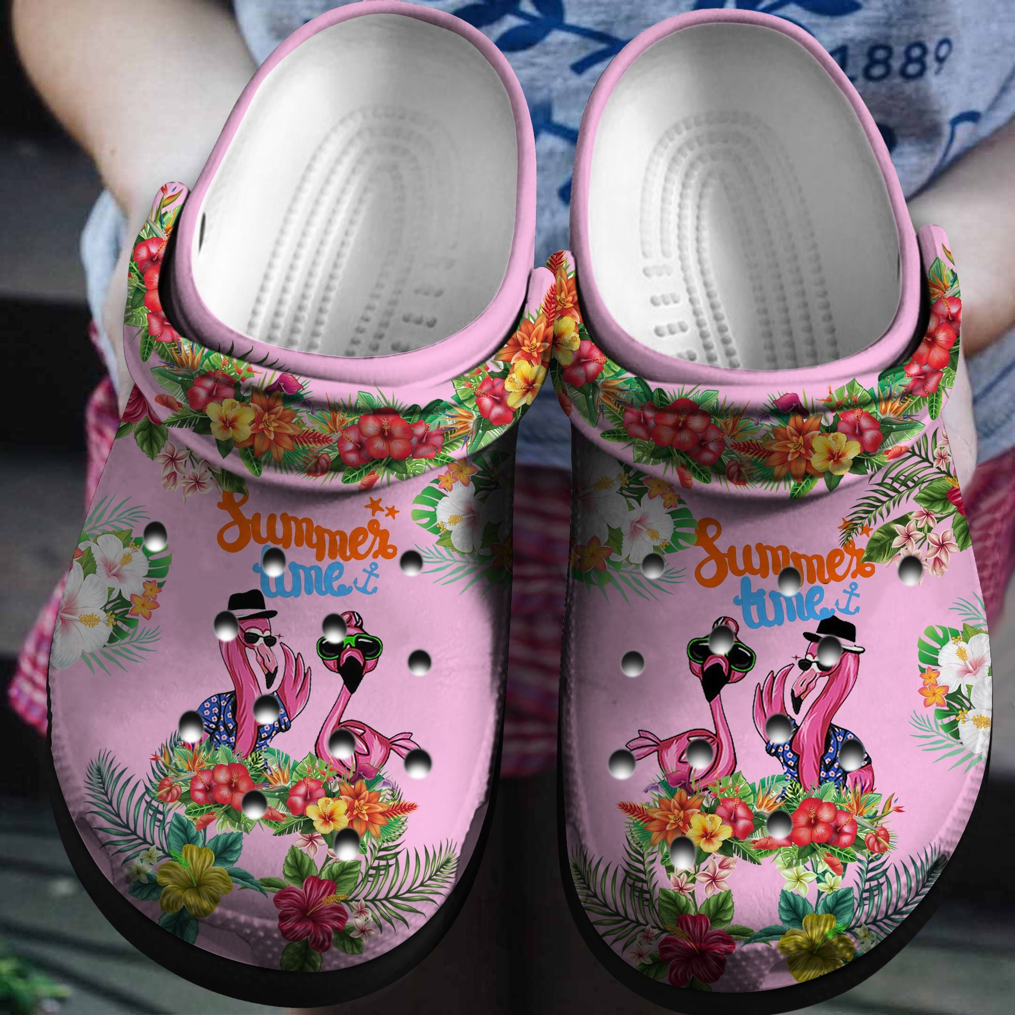 Footwearmerch Summer Time With Flamingo Custom Shoes - Flower Garden Outdoor Shoes Birthday Gift For Women Girl