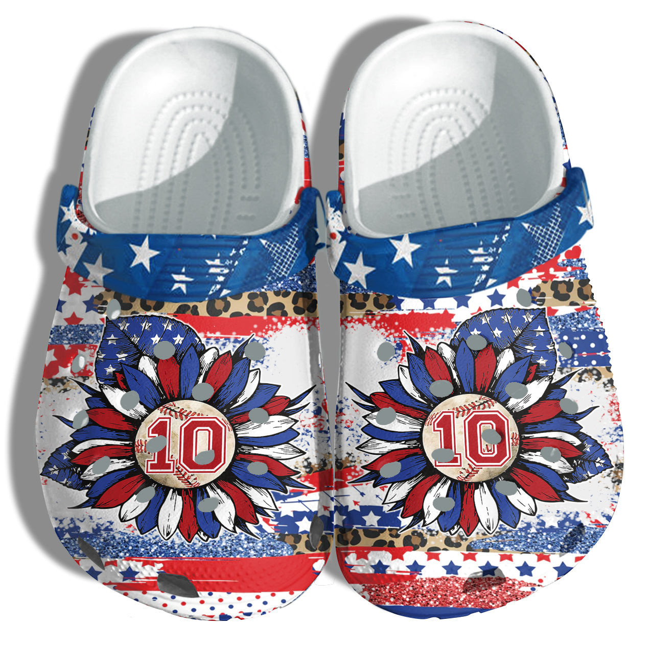 Footwearmerch Sunflower Baseball Customized Number 10 America Flag Shoes Gift Women -Sport 4Th Of July Shoes Birthday Gift