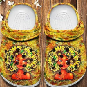 Footwearmerch Sunflower Black Girl Proud Gift For Fan Rubber clog Shoes Comfy Footwear