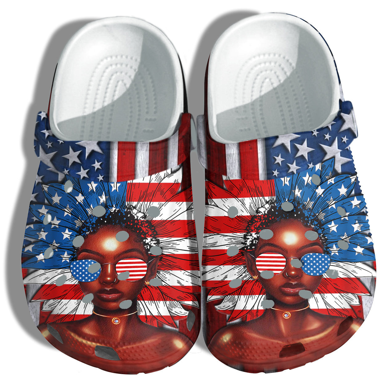 Footwearmerch Sunflower Black Queen America Flag Shoes Gift Women - Black Girl Magic 4Th Of July Shoes Birthday Gift