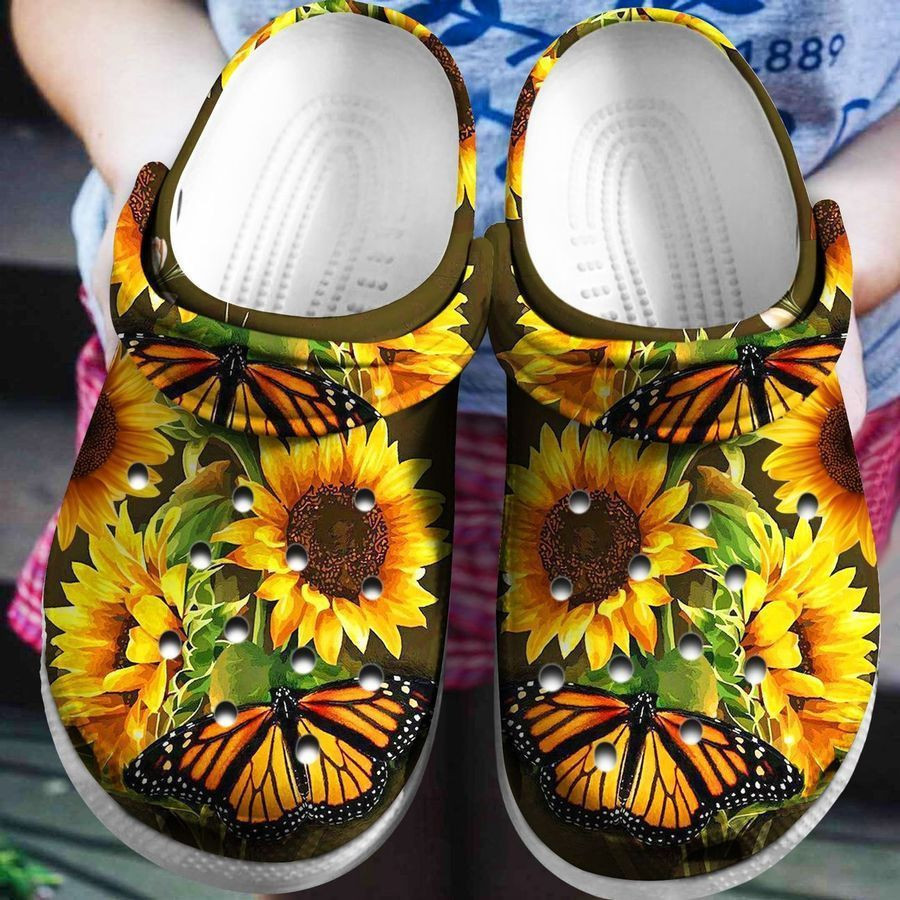Footwearmerch Sunflower Cute Butterfly Gift For Lover Rubber clog Shoes Comfy Footwear