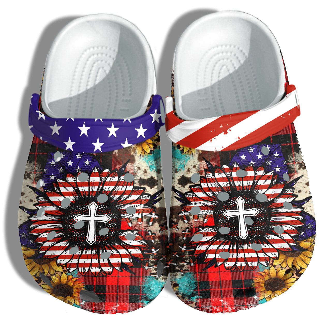 Footwearmerch Sunflower Jesus Christian America Flag Shoes Gift Women - Faith Cross 4Th Of July Shoes Birthday Gift