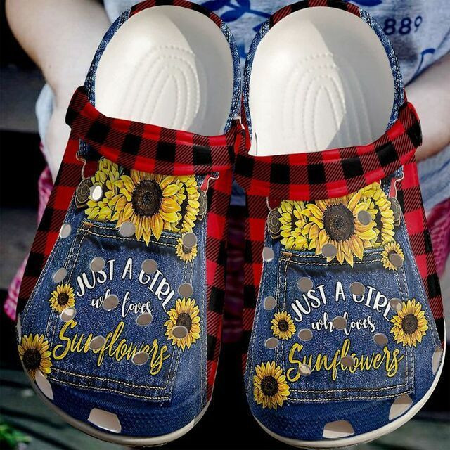 Footwearmerch Sunflower Just A Girl Who Loves Jean Gift For Lover Rubber clog Shoes Comfy Footwear