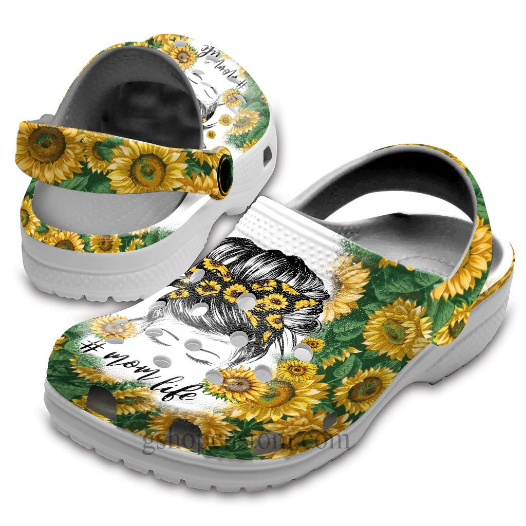 Footwearmerch Sunflower Mom Life Shoes - Mimi Life Sunflower Shoes Croc Clogs Gifts Mother Day