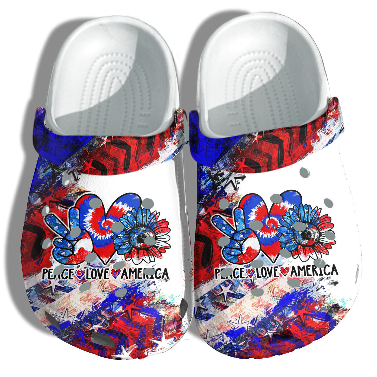 Footwearmerch Sunflower Peace Love America Flag Shoes Gift Women - Hippie Tie Dye Heart 4Th Of July Shoes Gift Army Girl