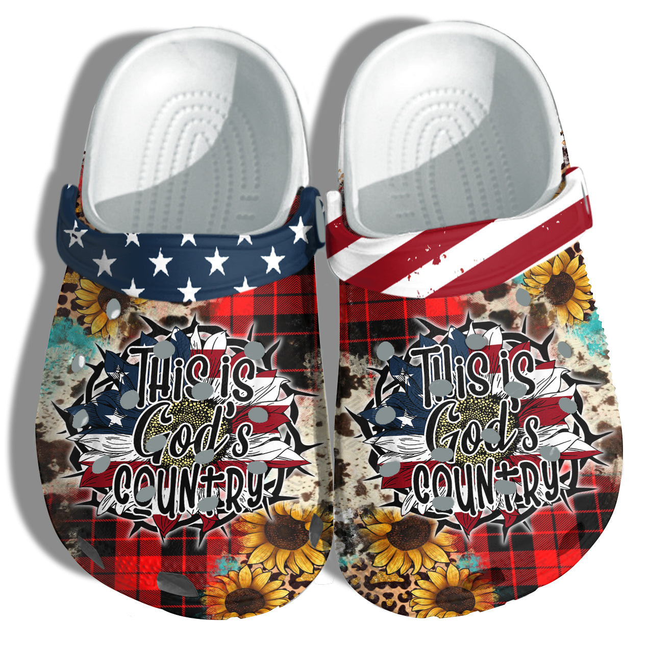 Footwearmerch Sunflower Usa America Flag Shoes Gift Women - Leopard This Is Gods Country 4Th Of July Shoes Birthday Gift