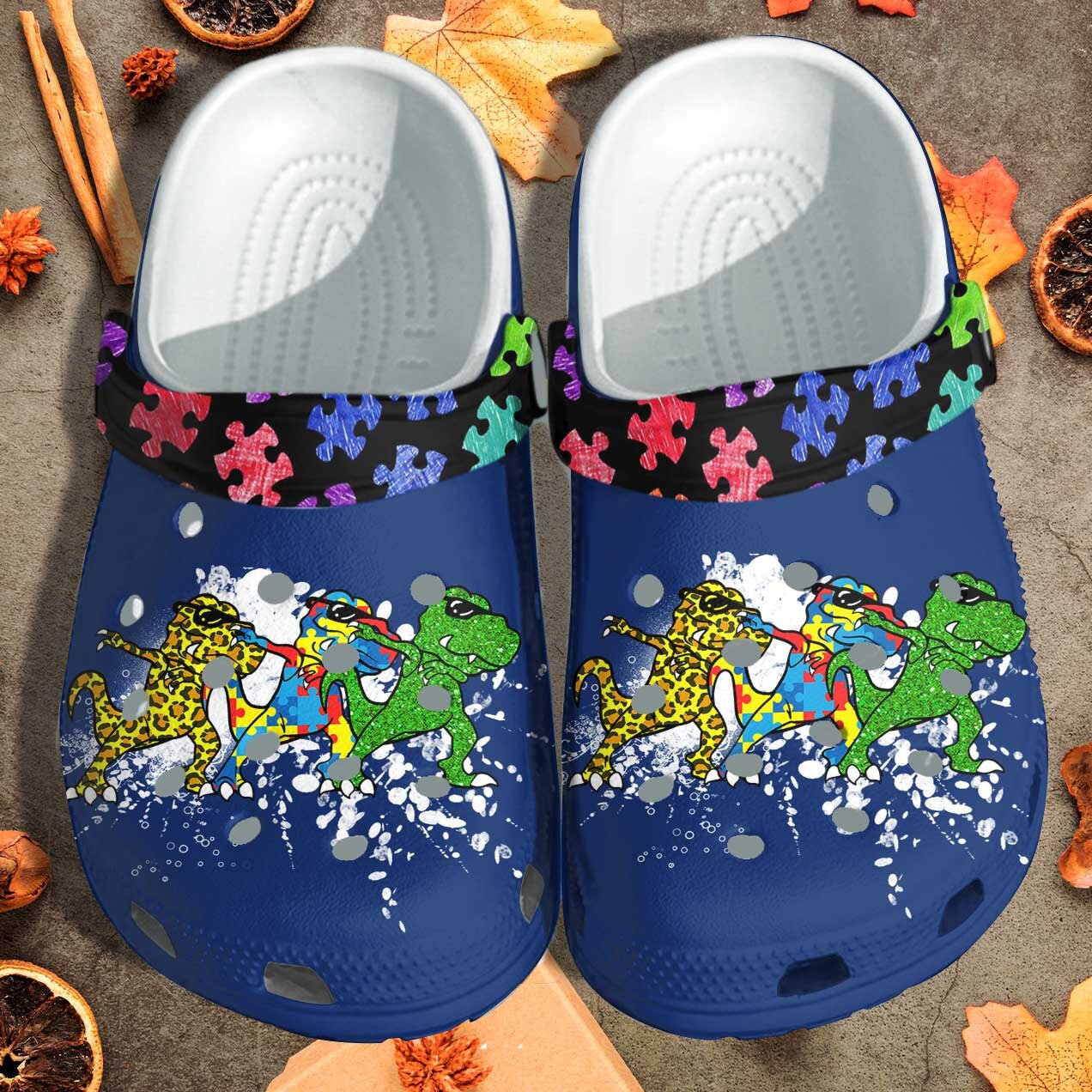 Footwearmerch T-Rex Dinosaurs Autism Kids Shoes - Autism Awareness Puzzle Cute Beach Shoes Gifts For Boys Son