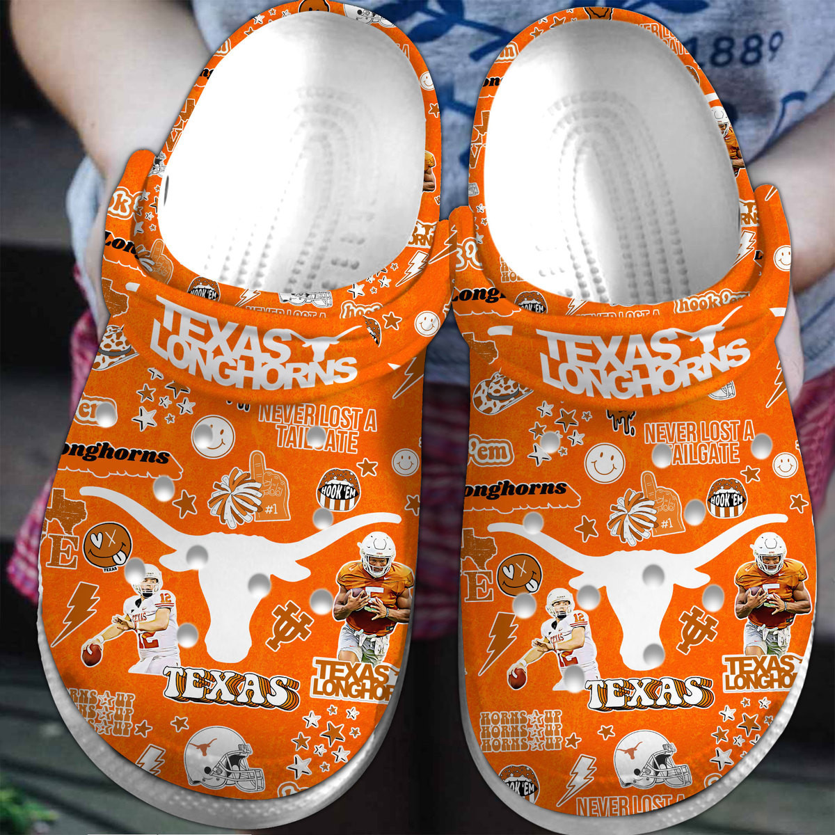 Footwearmerch Texas Longhorns NCAA Sport Crocs Crocband Clogs Shoes Comfortable For Men Women and Kids