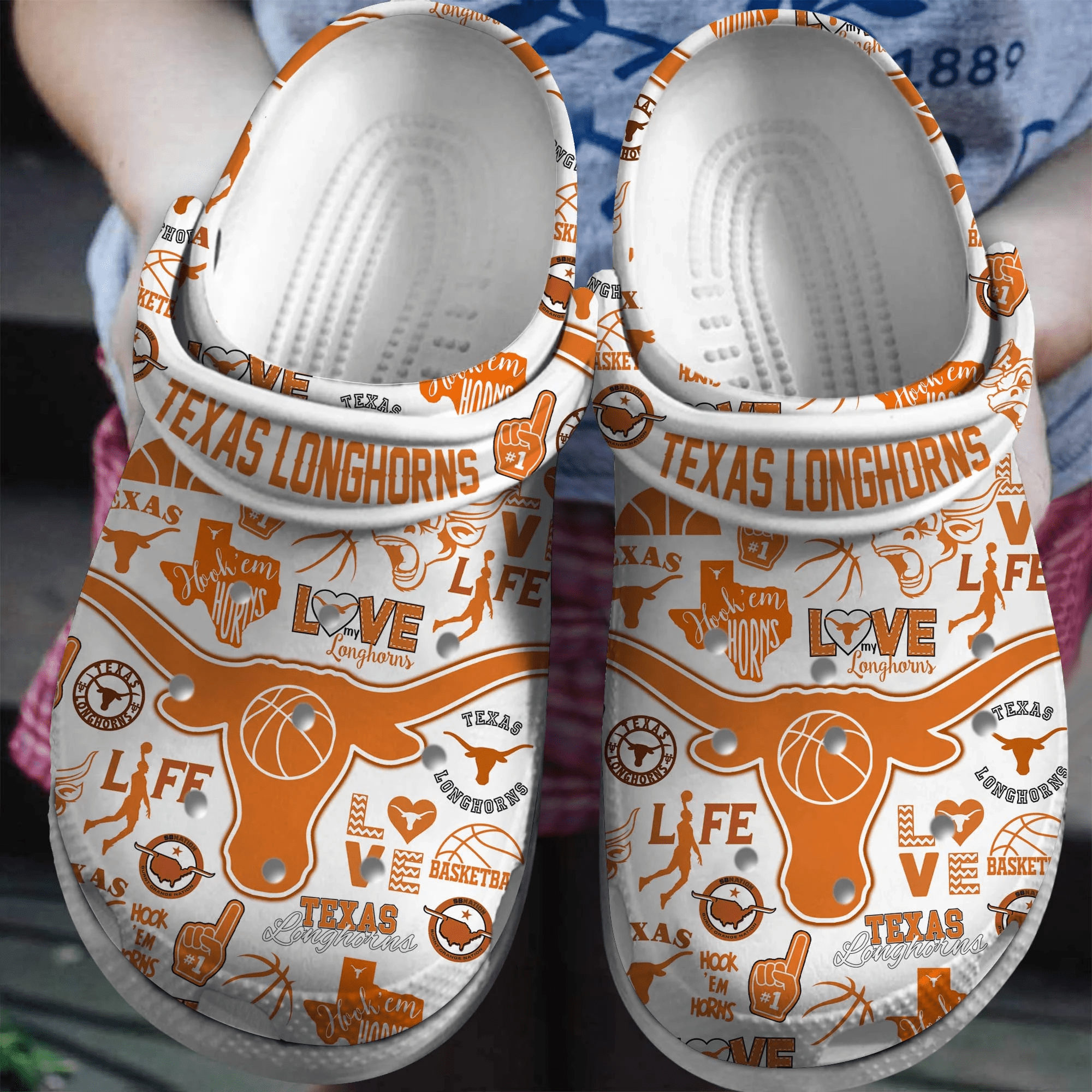 Footwearmerch Texas Longhorns NCAA Sport Crocs Crocband Clogs Shoes Comfortable For Men Women and Kids