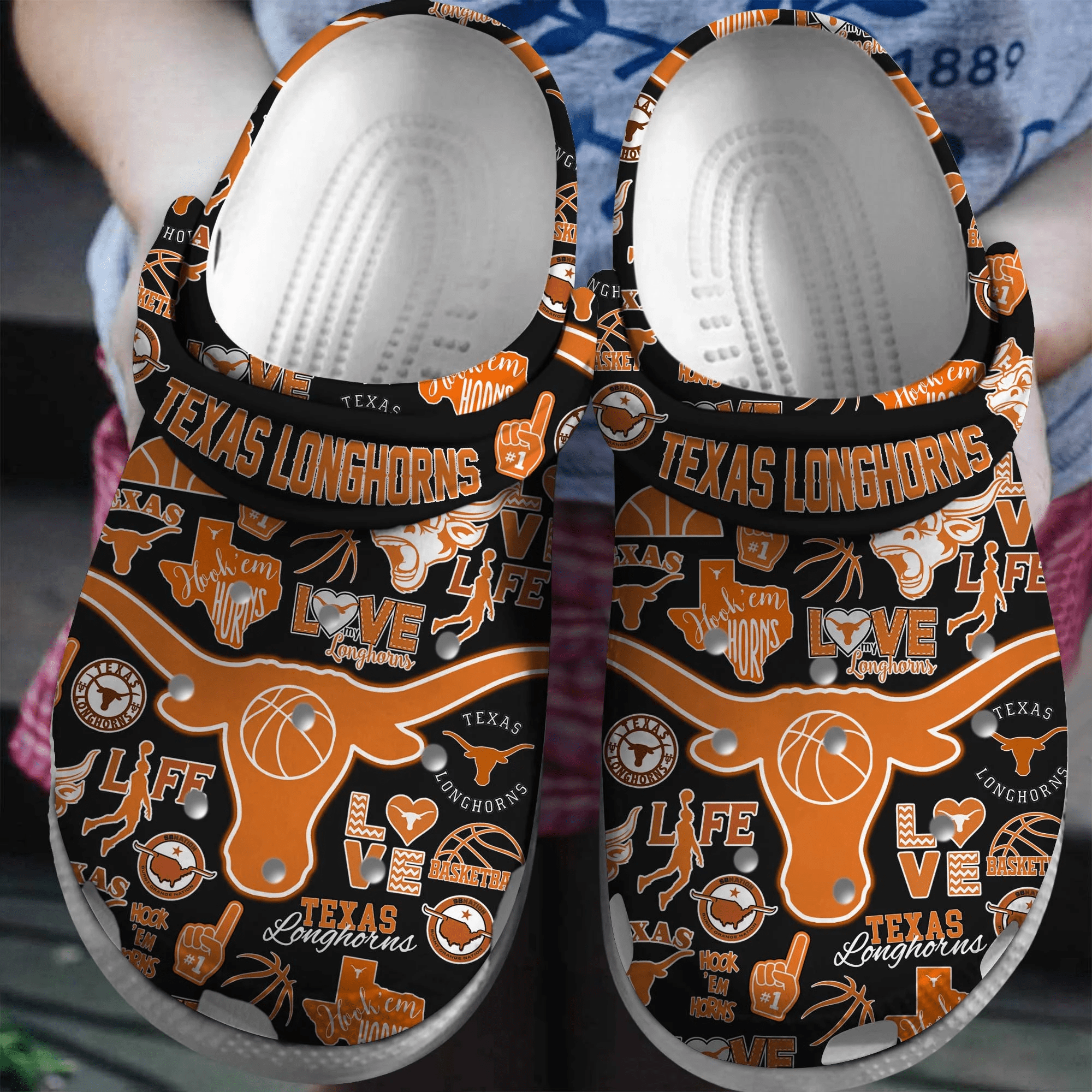 Footwearmerch Texas Longhorns NCAA Sport Crocs Crocband Clogs Shoes Comfortable For Men Women and Kids